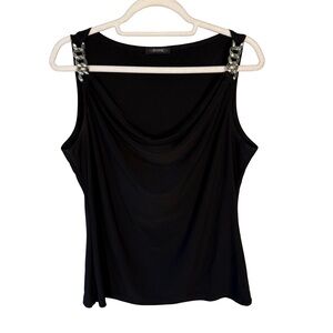 Coin Black Tank Top with Chain Accents Size S M Stretch Y2K Date Night Modern